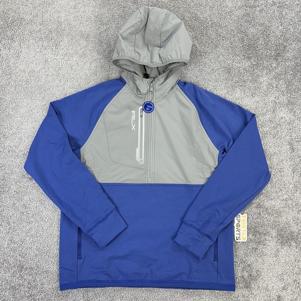 RLX Ralph Lauren Hoodie Mens Medium Blue Gray Golf Pullover Wicking Jacket Zip